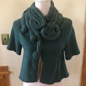 Anthropologie Moth 3D Floral Green Cardigan